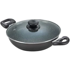 Prestige Omega Deluxe Non-Stick Kadhai | 2.4 litres | Black | Induction Base | Non-Stick Granite Finish | Scratch Resistant | Dishwasher Safe | Metal Spoon Friendly